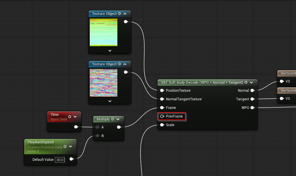 Time driving the Frame input, with PrevFrame left unconnected