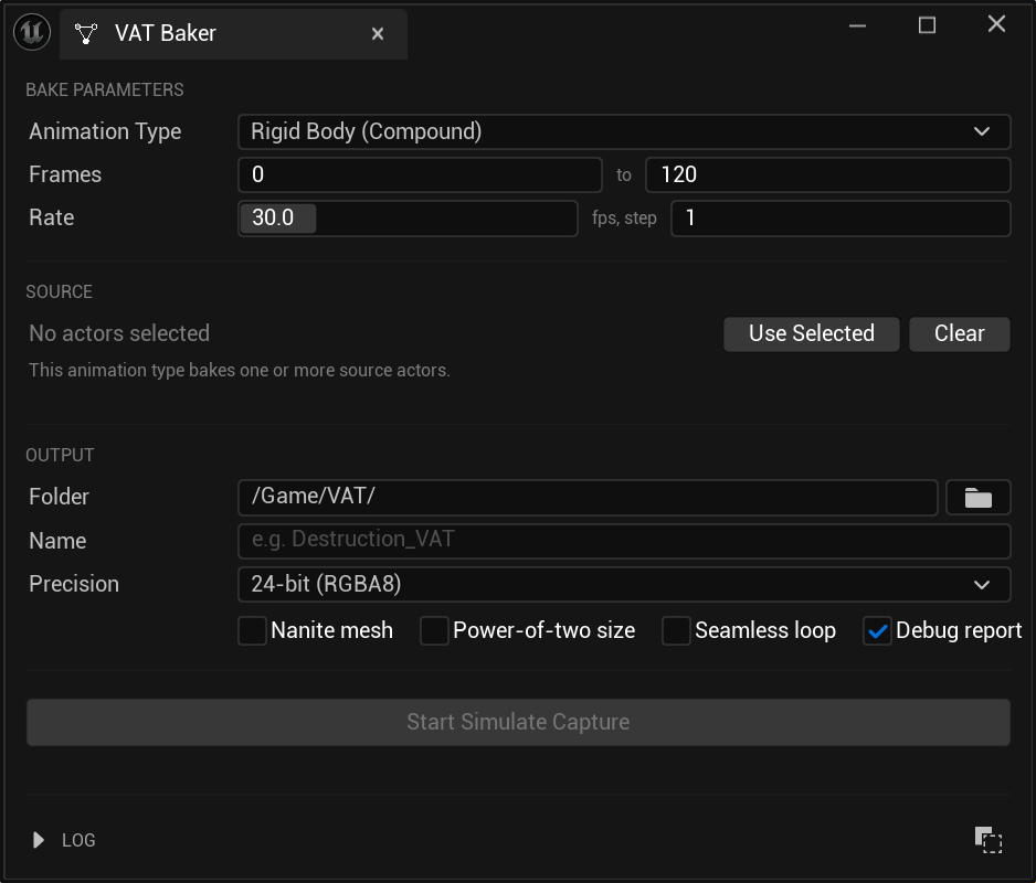 The VAT Baker panel, with the Animation Type dropdown open
